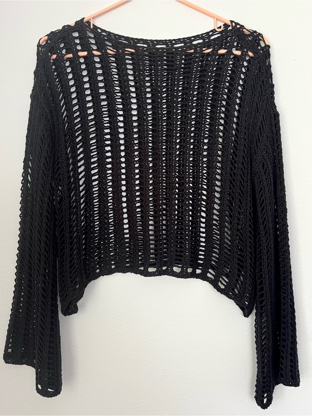 Klassy Network Black Open-Knit Long Sleeve Top